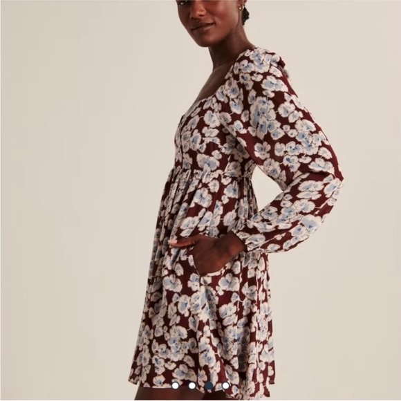 🆕 Abercrombie Long Sleeve Floral Babydoll Mini Dress Size Small - Picture 3 of 8